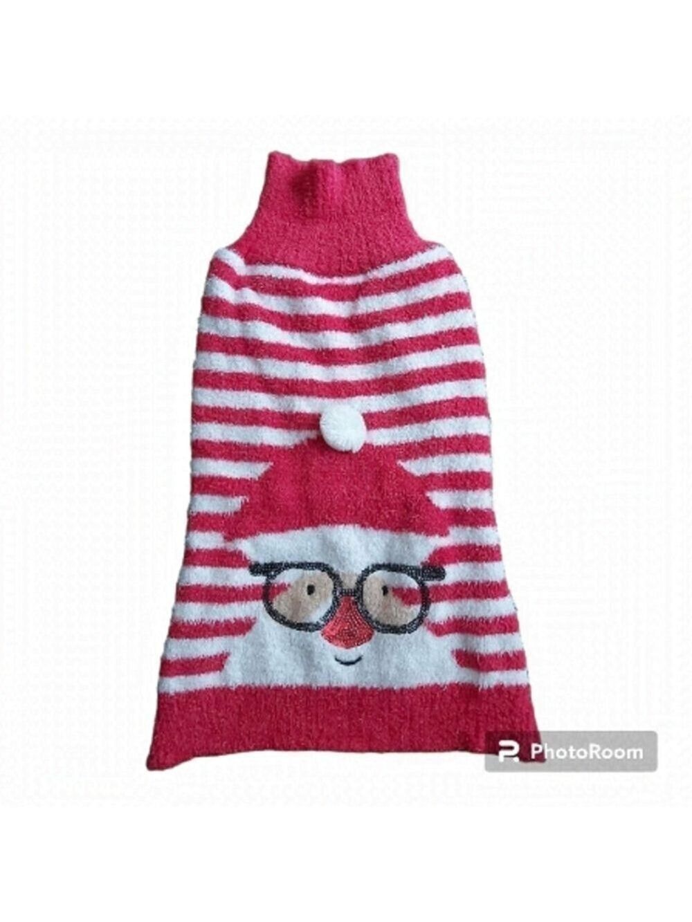 Red/White Stripe Christmas Santa Wearing Glasses Turtleneck Sweater - Size XL